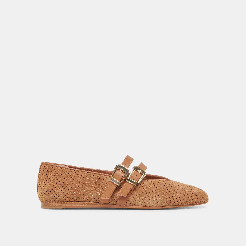 BAYLEE BALLET FLATS PECAN PERFORATED SUEDE