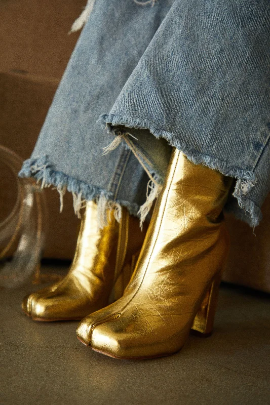 Alura Toe Split Block Heel Ankle Boots - Gold