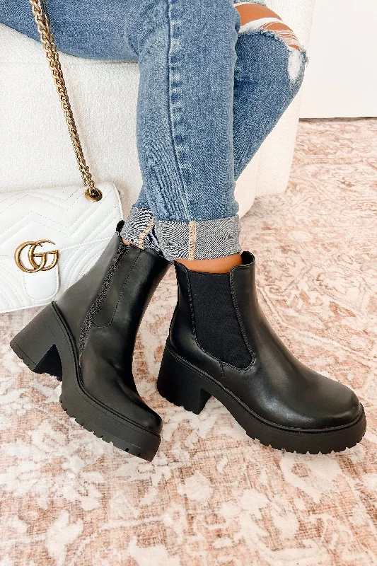 Boots On The Ground Platform Heeled Chelsea Boots (Black PU)