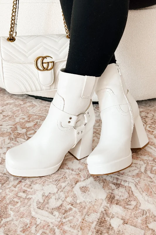 Made For Strutting Faux Leather Platform Bootie (White)