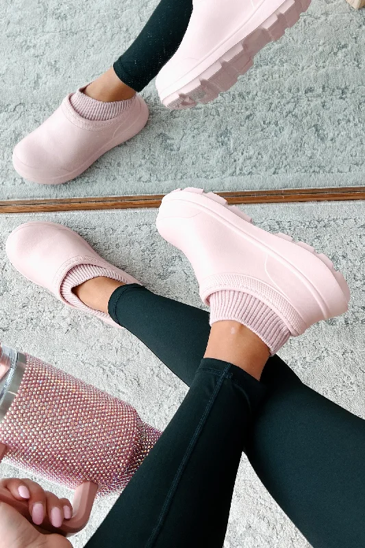 My Version Of Paradise Ankle Knit Rubber Clogs (Pink)