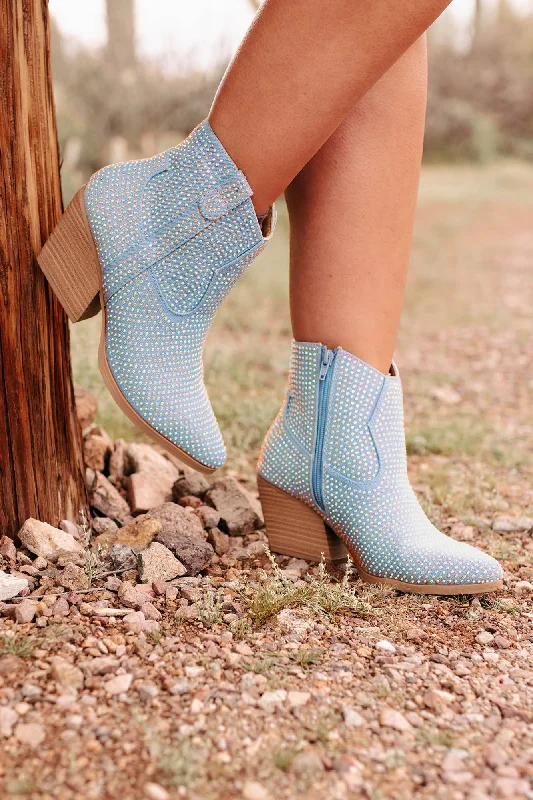 Not Your Average Cowgirl Rhinestone Booties (Light Blue)