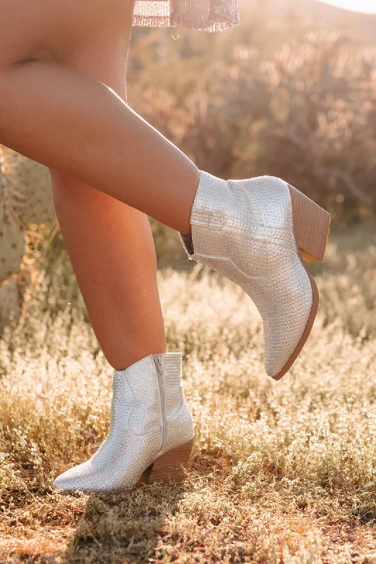 Not Your Average Cowgirl Rhinestone Booties (Silver)