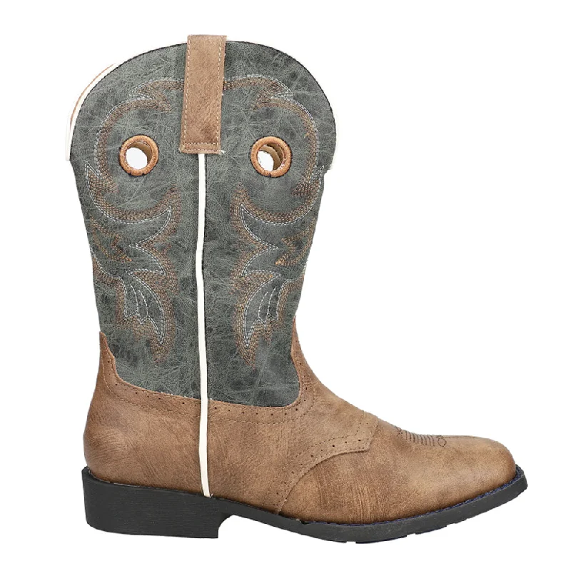 Daniel Distressed Saddle Embroidery Square Toe Cowboy Boots (Big Kid)