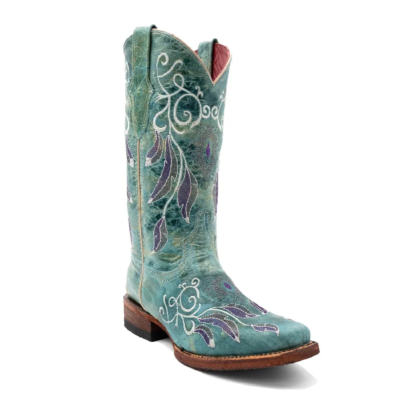 Ferrini Womens Dreamer D-Toe Sea Foam Leather Cowboy Boots