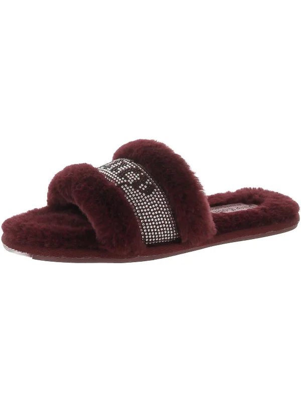 Hurry In Gravity Womens Faux Fur Slip-On Slide Slippers