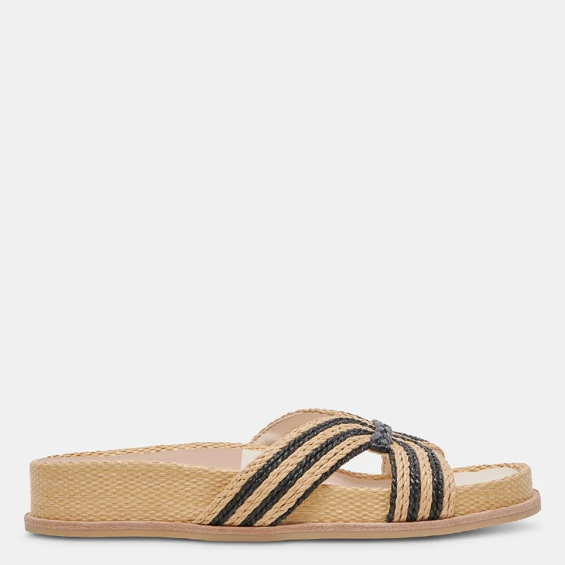 Selda Wide Sandals Natural Black Raffia