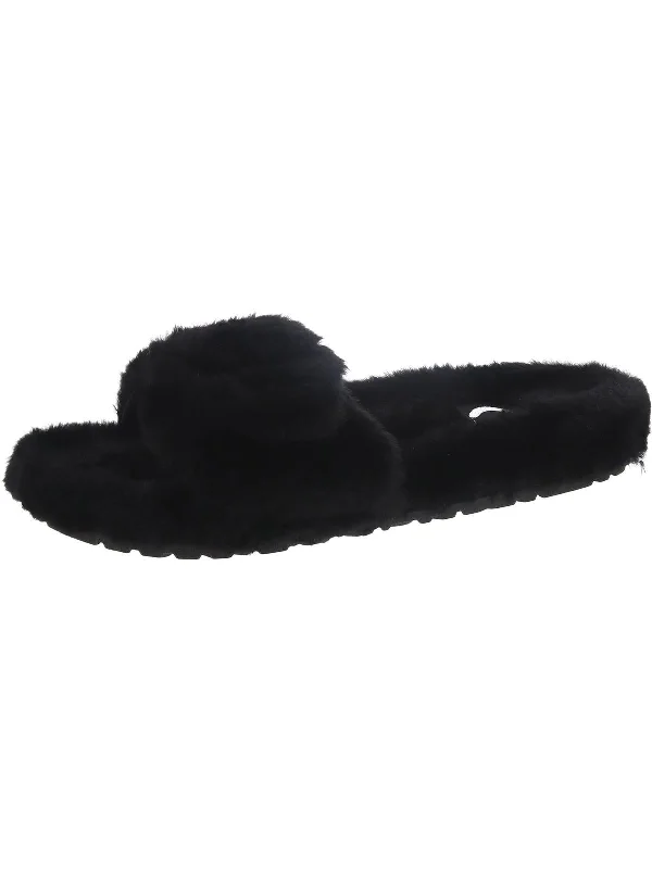 Womens Faux Fur Flat Slide Slippers