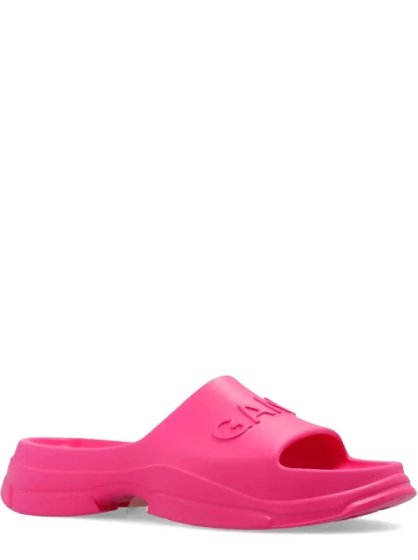 Act Now Women's Pool Slide Sandals In Shocking Pink
