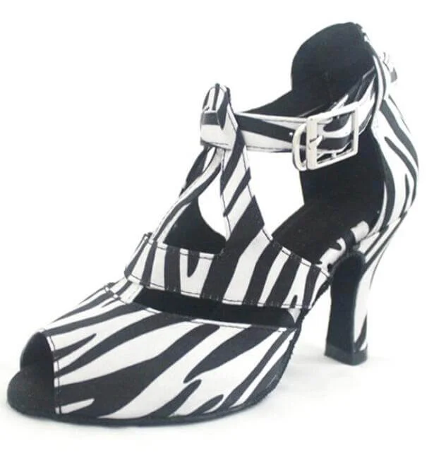 Zebra Satin Ballroom Dancing Heels Latin Salsa Dance Shoes