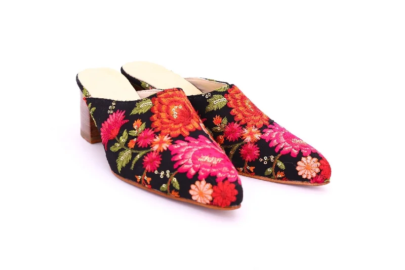 black flower embroidered