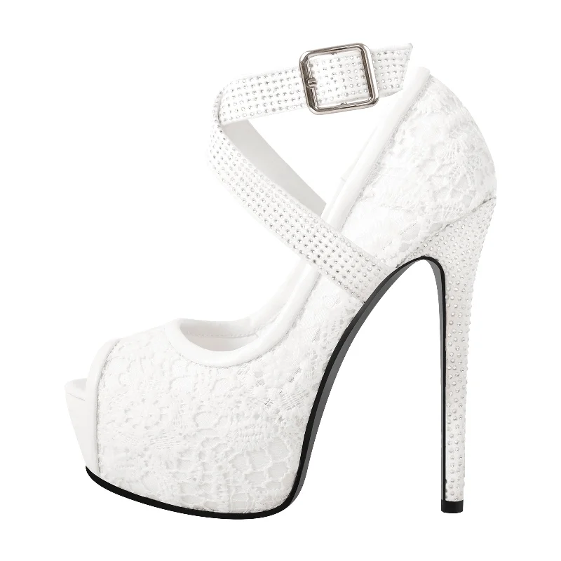 Super Bargain Peep Toe Platform Criss Cross Strap Mesh High Heels