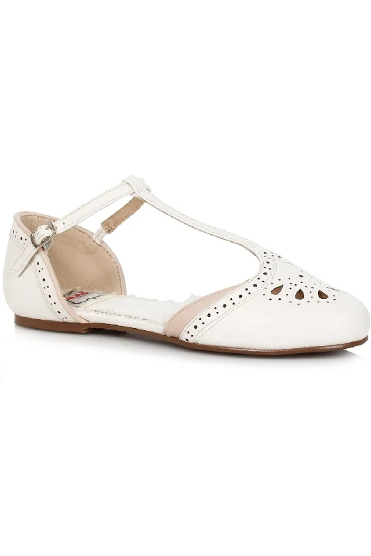 Bettie Page Nancy Flat | White Faux Leather