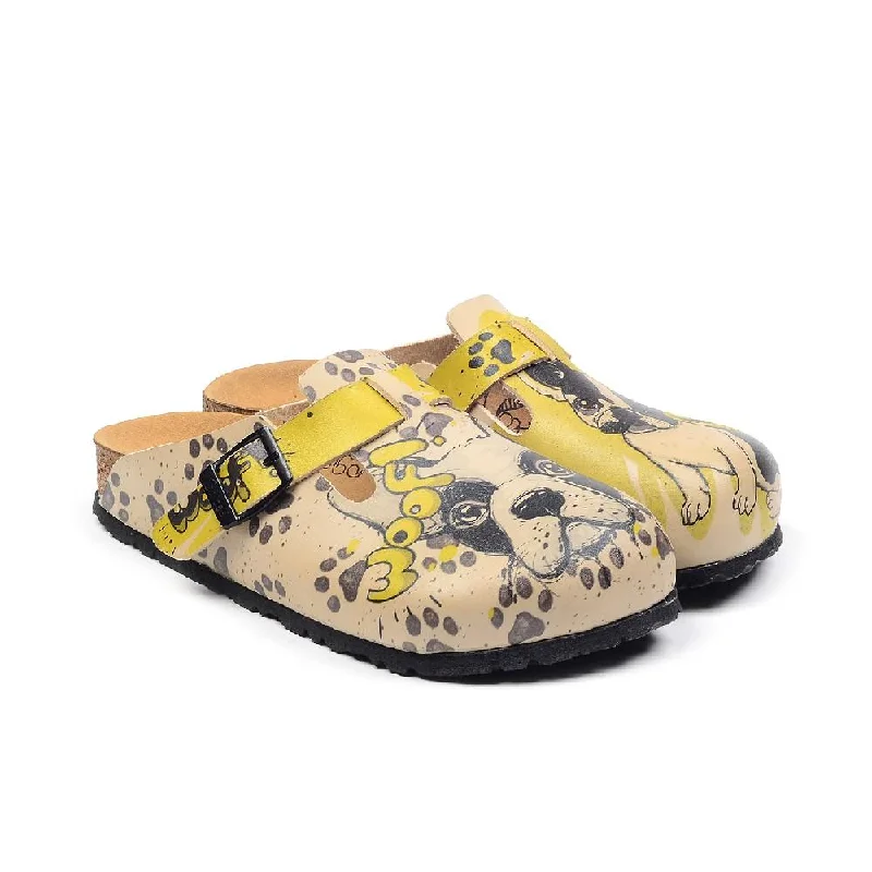 Beige & Yellow Buckle-Accent Puppy 'Woof' Clogs – CAL392