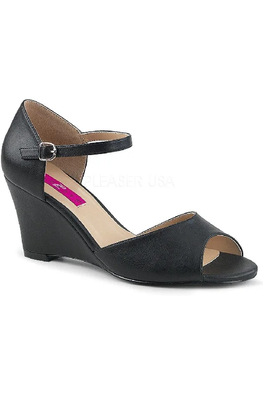 KIMBERLY-05 Wedge | Black Faux Leather