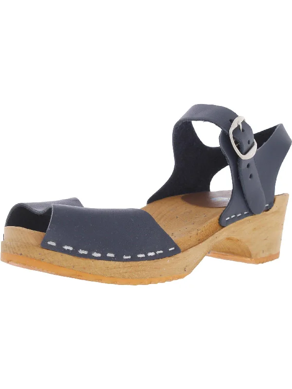 Womens Leather Open Toe Clogs